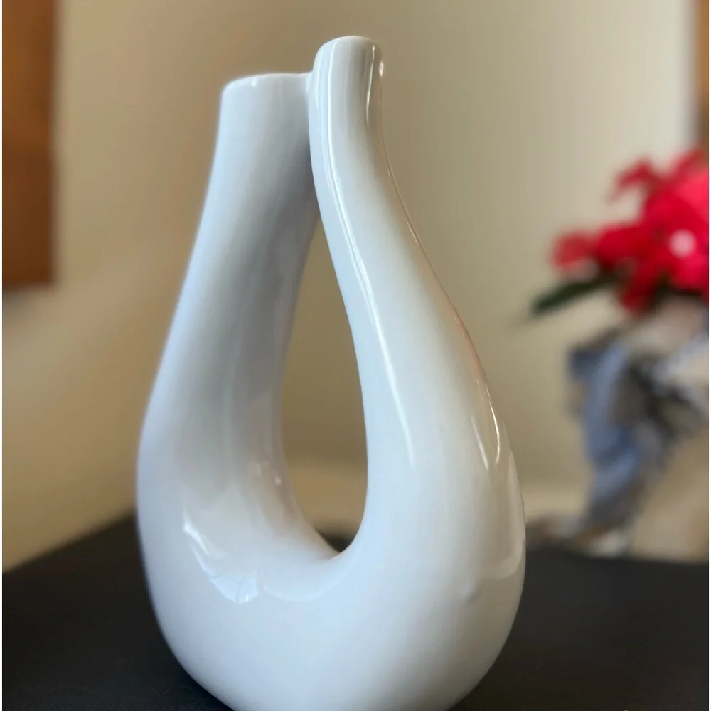 White Ceramic Vase Set of 2 for Modern Home Decor, Round Matte swan Vases for P